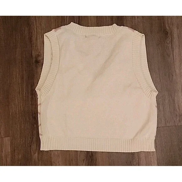 Say What? Womens Sweater Vest XL Beige Pink Hearts Academic Preppy - Picture 7 of 7